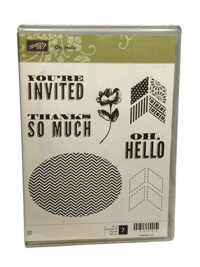 PREOWNED Stampin Up! Sale-A-Bration “Oh Hello” 7-Piece Cling Stamp Set Scrapbook